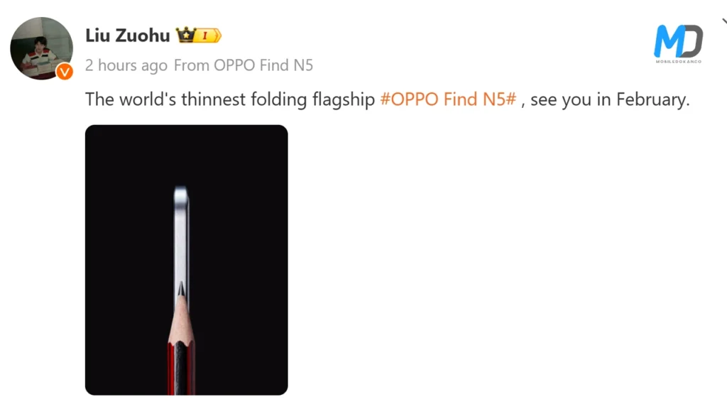 Oppo Find N5 Teased to be the world's thinnest foldable smartphone