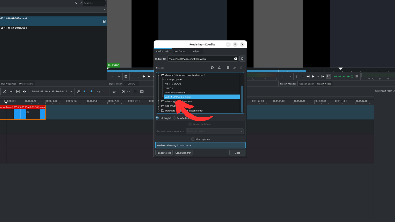 kdenlive webm export