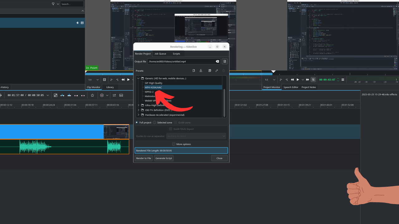 kdenlive h.264 exporting from appimage version