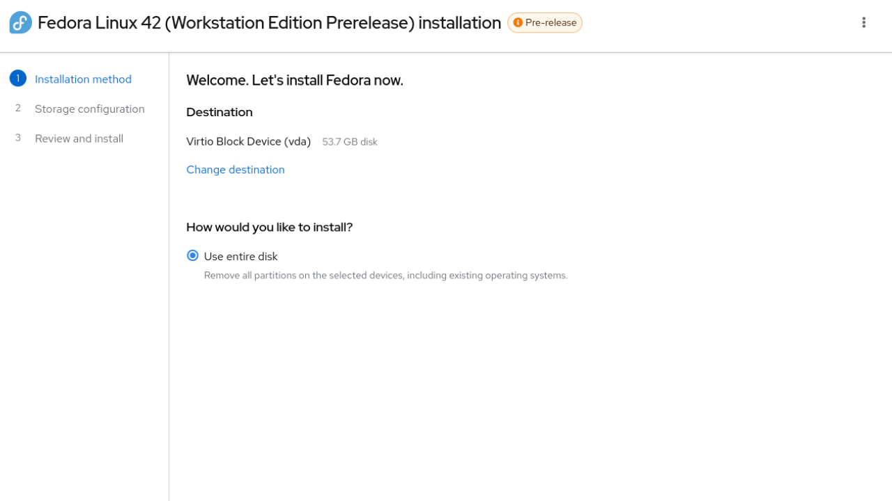 web ui based installer interface in fedora 42
